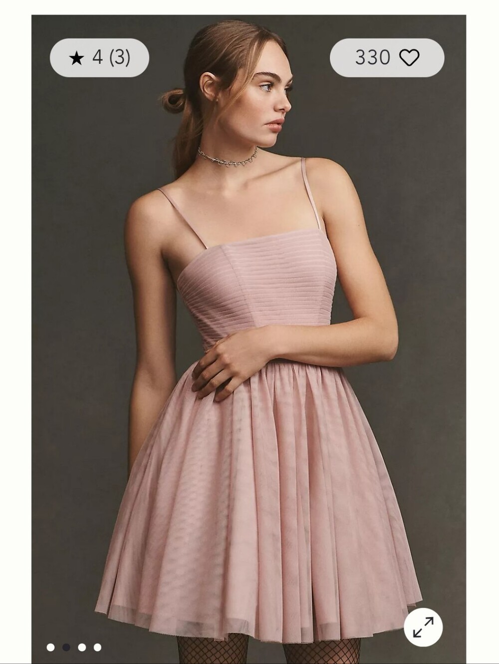 Anthropologie BHLDN Square-Neck A-Line Tulle Mini Dress XS Mauve Pink